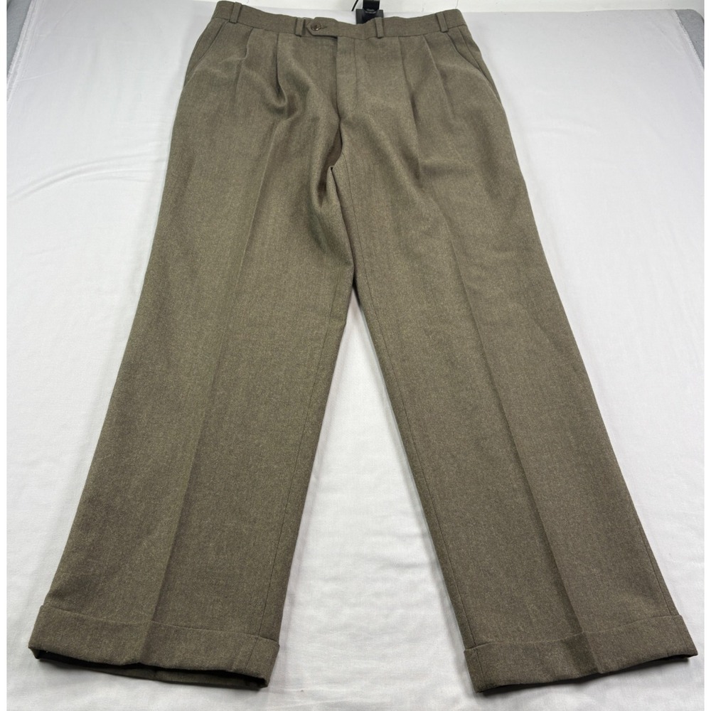 Vintage Polo Ralph Lauren Wool Pants Mens 36x32 Brown Cuffed Pleated Slacks